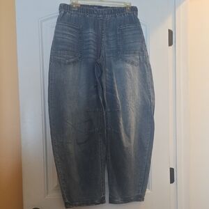 Juniors' Project Indigo Barrel Leg Drawstring Waistband Jeans